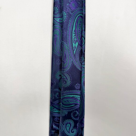 Hisdern Men's Neck Tie 3 ½” Purple Teal Paisley Handmade Necktie - Picture 6 of 10
